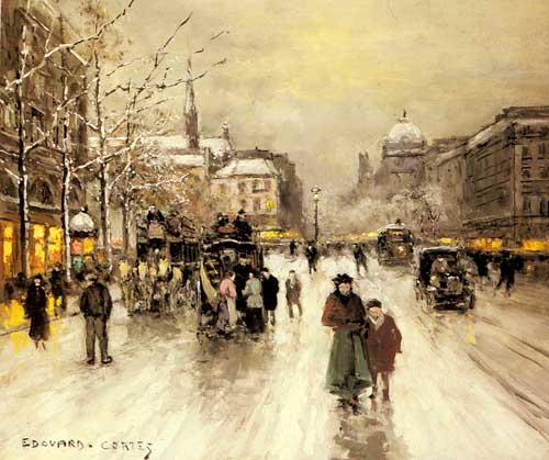 Painting Code#40361-Edouard Leon Cortes: Place St. Michel, Christmas 1969