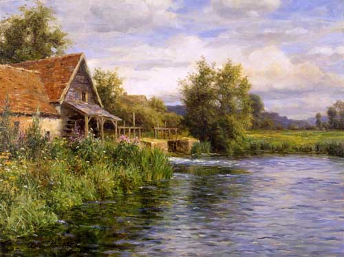 Painting Code#40418-Knight, Louis Aston(USA): Cottage by the River