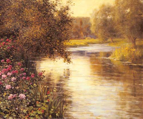 Painting Code#40424-Knight, Louis Aston(USA): Spring Blossoms along a Meandering River
