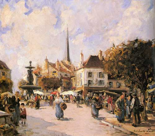 Painting Code#40429-Lecompte, Paul Emile(France): A French Market Scene