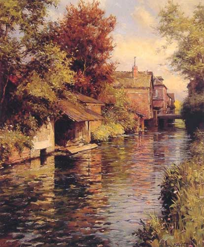 Painting Code#40439-Knight, Louis Aston(USA): Sunny Afternoon on the Canal