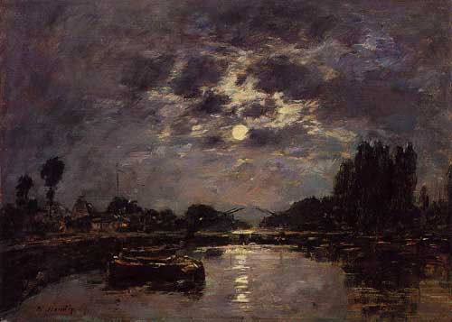 Painting Code#40446-Eugene-Louis Boudin - The Effect of Moonlight