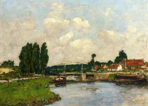 Painting Code#40448-Eugene-Louis Boudin - The Lock at Saint-Valery-sur-Somme