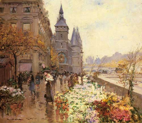 Painting Code#40467-Stein, Georges(Germany): A Flower Market Along the Seine