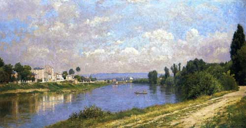 Painting Code#40490-Stanislas Lepine - The Seine at la Garenne Saint-Denis