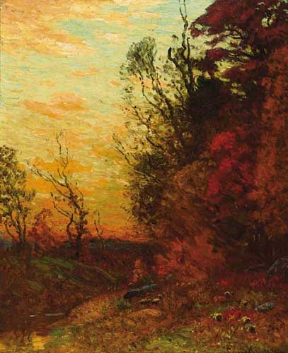 Painting Code#40589-John Joseph Enneking - Autumn Scene at Sunset