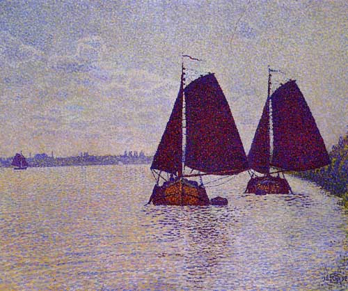 Painting Code#40638-Theo van Rysselberghe - Barges on the River Scheldt