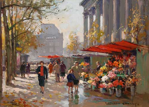 Painting Code#40660-Edouard Leon Cortes(France): Flower Seller at la Madeleine