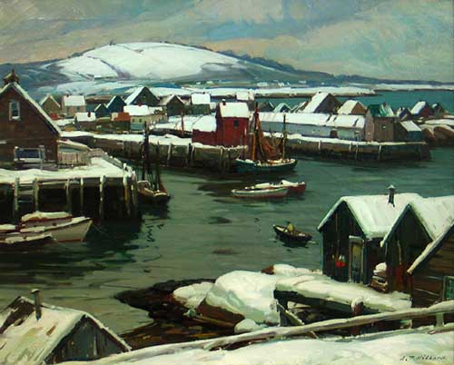 Painting Code#40679-ALDRO T. HIBBARD: Grey Weather, Rockport Harbor
