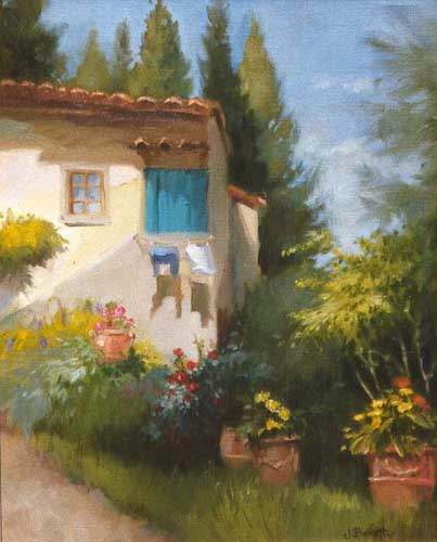 Painting Code#40681-Judith Barnett: Gardener&#039;s Cottage - San Casiano, Tuscany 