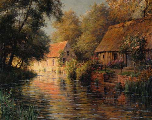 Painting Code#40689-Louis Aston Knight(France): Along the River Beaumont le Roger