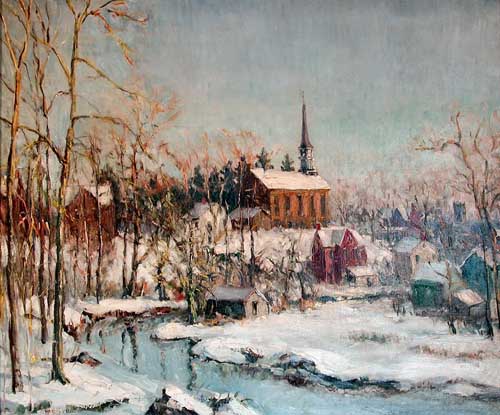 Painting Code#40735-Baum, Walter E.: View of Sellersville - St. Michael&#039;s Church