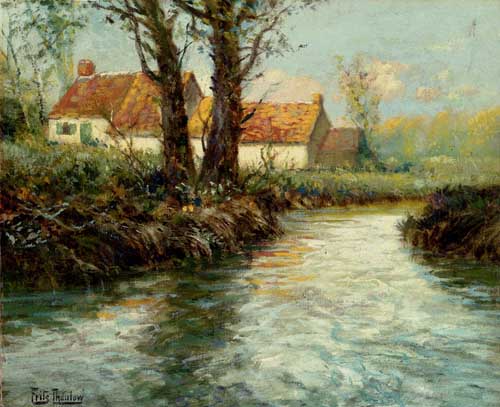 Painting Code#40756-Thaulow, Frits(Norway): House By The Water&#039;s Edge
