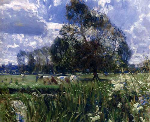 Painting Code#40797-Munnings, Sir Alfred James(UK): Summer Afternoon On The Wensum, Costessey 