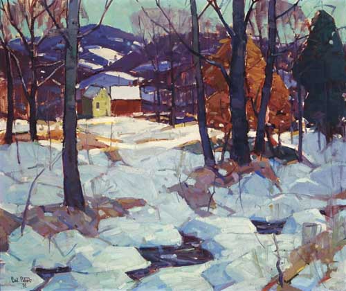 Painting Code#40798-CARL WILLIAM PETERS(USA): Houses in a Winter Landscape