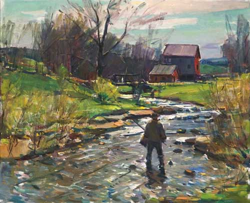 Painting Code#40800-CARL WILLIAM PETERS(USA): Fisherman in a Stream