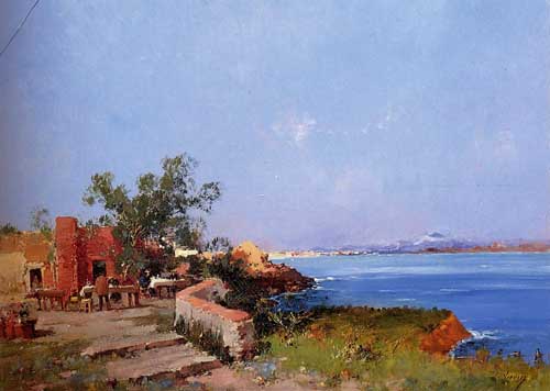 Painting Code#40857-Galien-Laloue, Eugene(France): Lunch On A Terrace With A View Of The Bay Of Naples