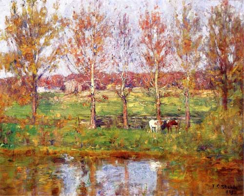 Painting Code#40887-Steele, Theodore Clement(USA): Cows by the Stream
