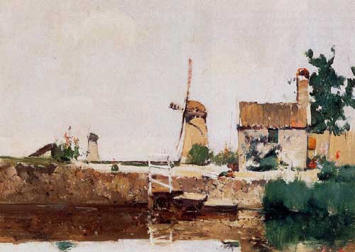 Painting Code#40890-Twachtman, John(USA): Windmills, Dordrecht
