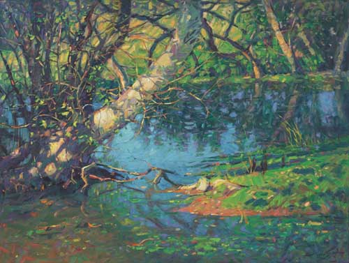 Painting Code#40920-Robert Goldman(USA): Sycamore by the Streamside
