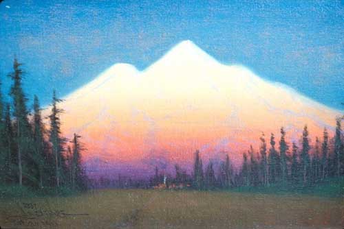Painting Code#40963-James Everett Stuart(1852-1941):Sunset Glow Mt. Shasta from Sisson&#039;s, Cal.