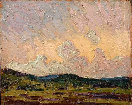 Painting Code#40968-Thomson, Tom(Canadian, 1877-1917): Blue Clouds, Wooded Hills, and Marshes