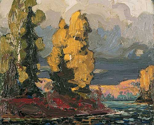 Painting Code#40975-Thomson, Tom(Canadian, 1877-1917): Poplars by a lake