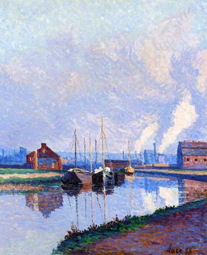 Painting Code#41062-Maximilien Luce - Charleroi, Barges on the Sambre
