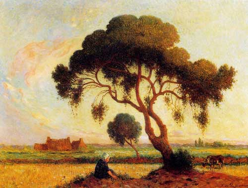 Painting Code#41081-Ferdinand du Puigaudeau - Breton Woman Seated under a Large Tree