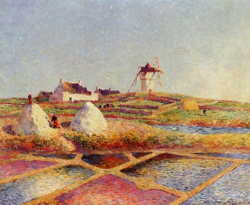 Painting Code#41083-Ferdinand du Puigaudeau - Landscape with Mill near the Salt Ponds