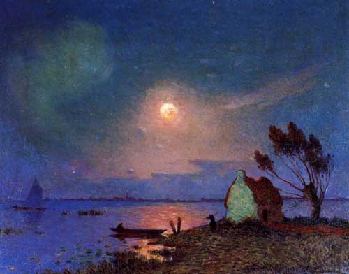 Painting Code#41086-Ferdinand du Puigaudeau - Pont-Aven in the Moonlight
