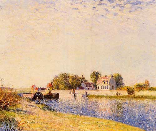 Painting Code#41145-Sisley Alfred - The Dam on the Loing - Barges