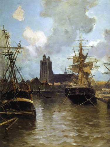 Painting Code#41171-Frank Myers Boggs - Dordrecht Harbor