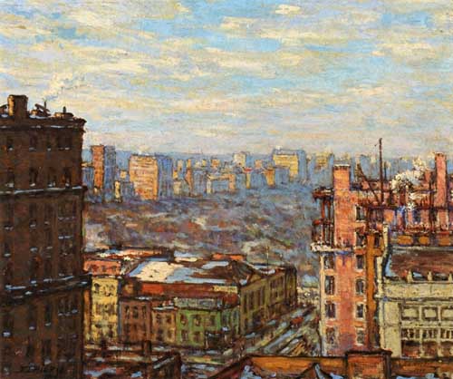 Painting Code#41194-Elmer Livingston MacRae - View of Central Park West from Carnegie Hall
