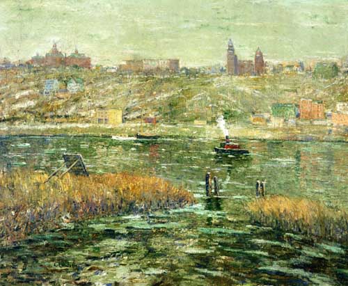 Painting Code#41199-Ernest Lawson - Harlem River
