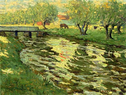 Painting Code#41200-Ernest Lawson - Horses Grazing by a Stream