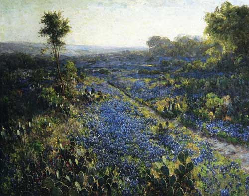Painting Code#41237-Julian Onderdonk - Field of Texas Bluebonnets and Prickly Pear Cacti