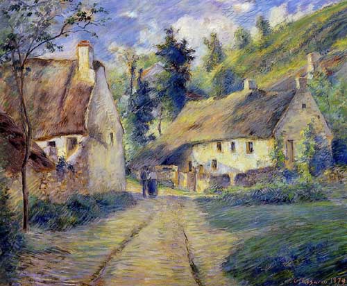 Painting Code#41289-Pissarro, Camille - Cottages at Auvers, near Pontoise
