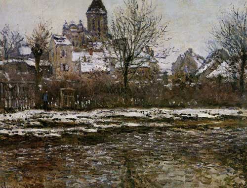 Painting Code#41421-Monet, Claude - The Church at Vetheuil, Snow