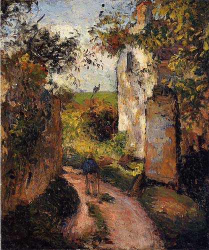Painting Code#41646-Pissarro, Camille - A Peasant in the Lane at l&#039;Hermitage, Pontoise