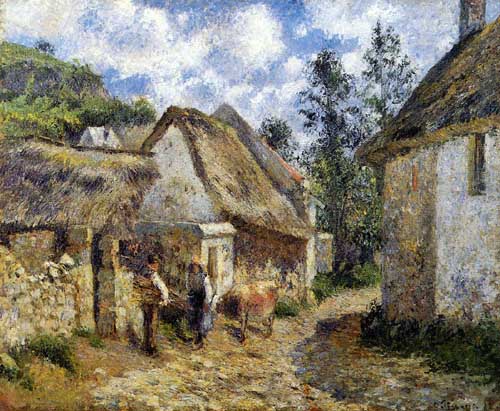 Painting Code#41647-Pissarro, Camille - A Street in Auvers (Thatched Cottages and a Cow)