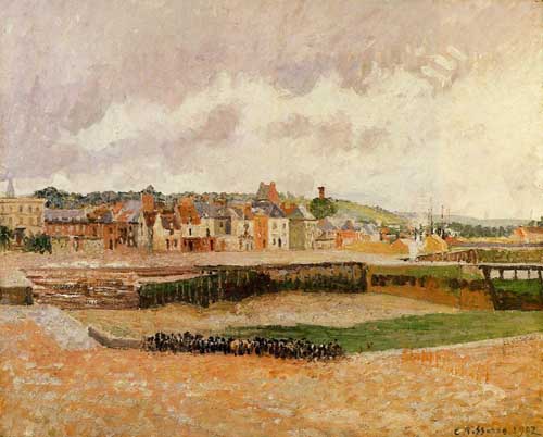 Painting Code#41649-Pissarro, Camille - Afternoon, the Dunquesne Basin, Dieppe, Low Tide