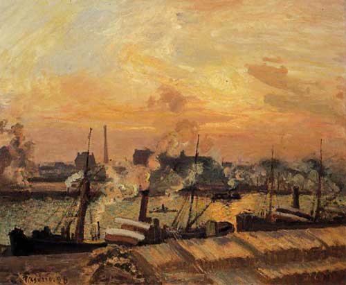 Painting Code#41666-Pissarro, Camille - Boats, Sunset, Rouen