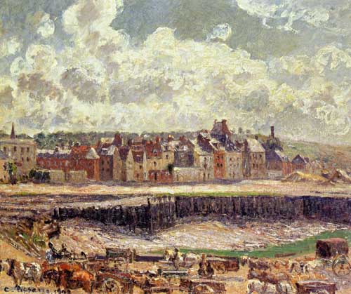 Painting Code#41686-Pissarro, Camille - Dieppe, Dunquesne Basin, Sunlight Effect, Morning, Low Tide