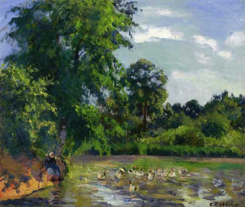 Painting Code#41687-Pissarro, Camille - Ducks on the Pond at Montfoucault