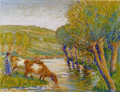 Painting Code#41725-Pissarro, Camille - La Riviere aux Saules, Eragny