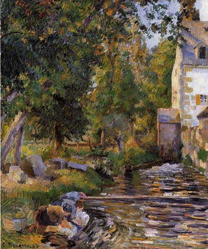 Painting Code#41741-Pissarro, Camille - Laundry and Mill at Osny