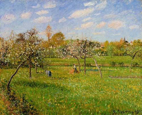 Painting Code#41766-Pissarro, Camille - Morning, Spring, Grey Weather, Eragny