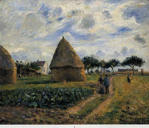 Painting Code#41780-Pissarro, Camille - Peasants and Hay Stacks