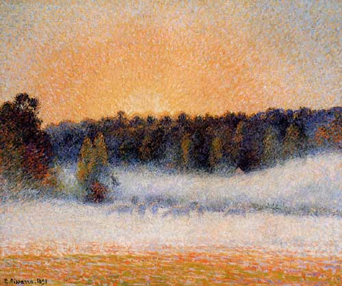 Painting Code#41823-Pissarro, Camille - Setting Sun and Fog, Eragny